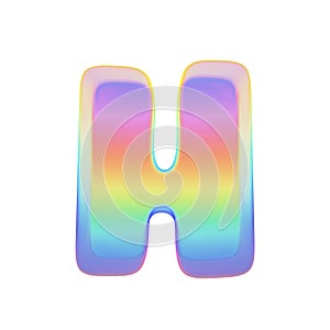 Alphabet letter H uppercase. Rainbow font made of bright soap bubble. 3D render isolated on white background.