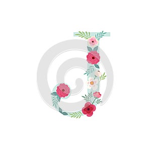 Alphabet letter J with flowers