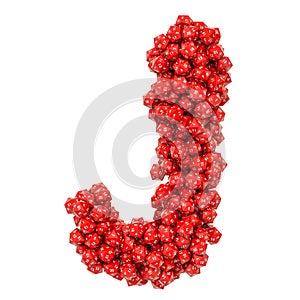 Alphabet letter J from red twenty-sided dice, 3D rendering