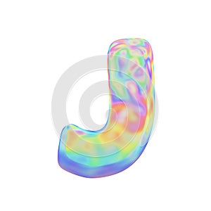 Alphabet letter J uppercase. Funny font made of colorful soap bubble. 3D render isolated on white background.