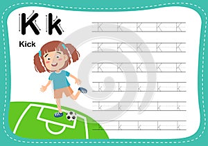 Alphabet Letter K - Kick exercise with cut girl vocabulary