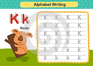 Alphabet Letter K-Koala exercise with cartoon vocabulary