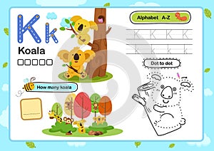 Alphabet Letter K-Koala exercise with cartoon vocabulary