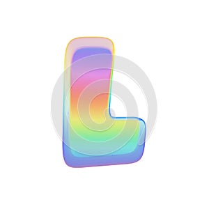 Alphabet letter L uppercase. Rainbow font made of bright soap bubble. 3D render isolated on white background.