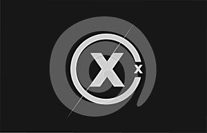 alphabet X letter logo icon. White black simple line and circle design for company identity