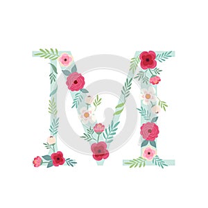 Alphabet letter M with flowers photo