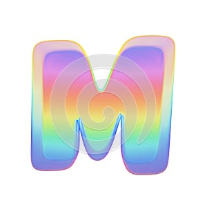 Alphabet letter M uppercase. Rainbow font made of bright soap bubble. 3D render isolated on white background.