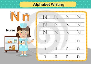 Alphabet Letter N-Nurse exercise with cartoon vocabulary