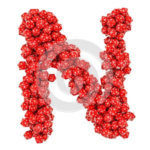 Alphabet letter N from red twenty-sided dice, 3D rendering