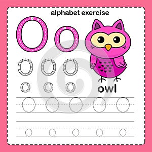 Alphabet Letter  O - Owl exercise with cartoon vocabulary