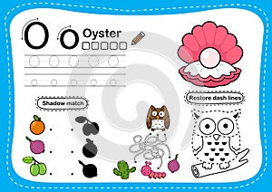 Alphabet Letter O - Oyster exercise with cartoon vocabulary