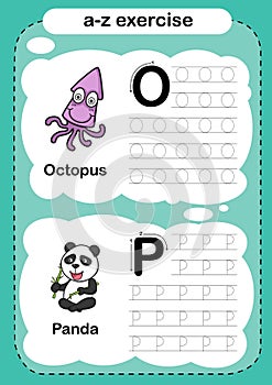 Alphabet Letter O - P exercise with cartoon vocabulary