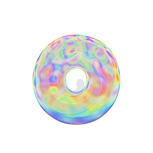 Alphabet letter O uppercase. Funny font made of colorful soap bubble. 3D render isolated on white background.