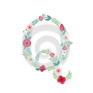 Alphabet letter Q with flowers photo
