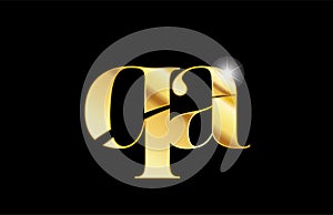 alphabet letter qa q a gold golden metal metallic logo icon design