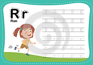 Alphabet Letter R - Run exercise with cut girl vocabulary