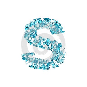 Alphabet letter S uppercase. Liquid font made of blue water drops. 3D render isolated on white background.