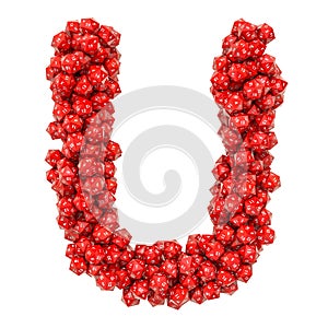 Alphabet letter U from red twenty-sided dice, 3D rendering