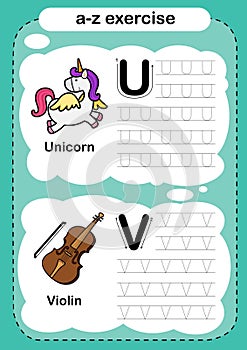 Alphabet Letter U - V exercise with cartoon vocabulary