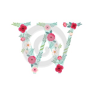 Alphabet letter W with flowers