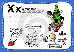 Alphabet Letter X- x-mas tree exercise with cartoon vocabulary