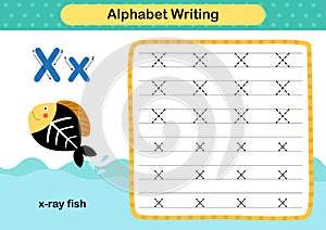 Alphabet Letter  X - x ray fish exercise with cartoon vocabulary