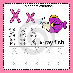 Alphabet Letter  X - x ray fish exercise with cartoon vocabulary