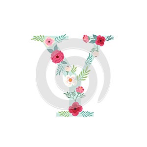 Alphabet letter Y with flowers