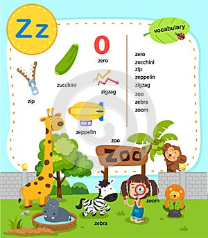 Alphabet Letter Z education vocabulary illustration