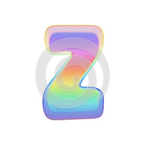 Alphabet letter Z uppercase. Rainbow font made of bright soap bubble. 3D render isolated on white background.
