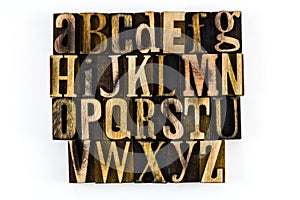 Alphabet letterpress wood isolated abc