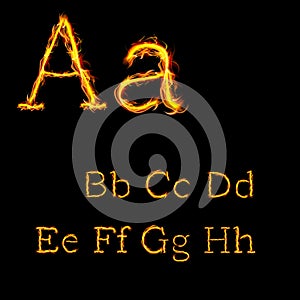 Alphabet letters in fire flames 1