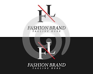 Alphabet letters FL, LF minimalist fashion brands and luxury classic serif fonts logo.