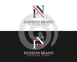 Alphabet letters FN, NF minimalist fashion brands and luxury classic serif fonts logo.