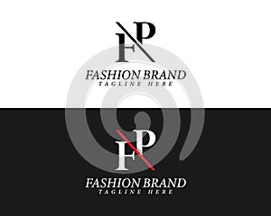 Alphabet letters FP, PF minimalist fashion brands and luxury classic serif fonts logo.