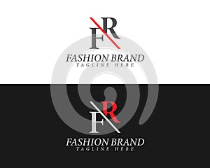 Alphabet letters FR, RF minimalist fashion brands and luxury classic serif fonts logo.