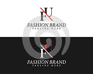 Alphabet letters FU, UF minimalist fashion brands and luxury classic serif fonts logo.