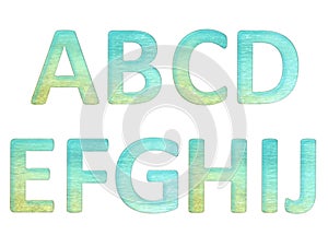 alphabet letters of golden turquoise teal water cyan a b c d e f g h i j