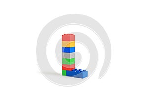 Alphabet letters L from colorful plastic brick block constructor isolated on white background. Image with Clipping path