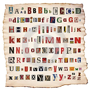 Alphabet letters made of newspaper, magazine
