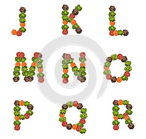 Alphabet letters made from vegetables