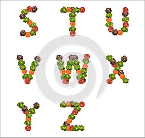 Alphabet letters made from vegetables