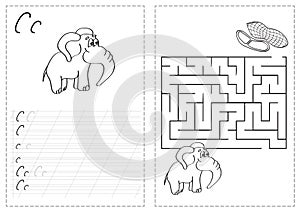 Alphabet letters tracing worksheet with russian alphabet letters - elephant