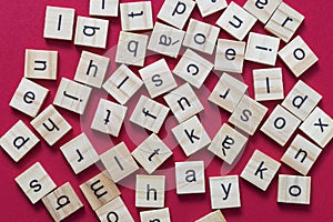 Alphabet letters on wooden scrabble pieces