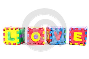 Alphabet love learning blocks on white background