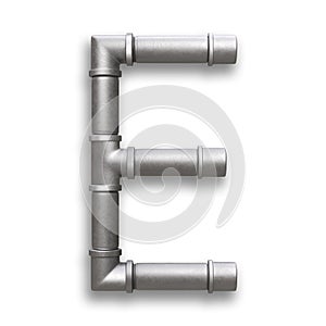 Alphabet made of Metal pipe, letter E with clipping path