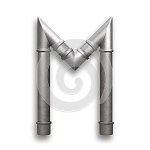 Alphabet made of Metal pipe, letter M with clipping path