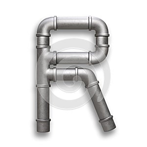 Alphabet made of Metal pipe, letter R with clipping path