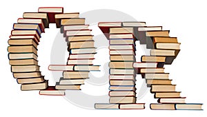 Alphabet made out of books, letters Q and R