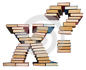 Alphabet made out of books, letters X and question mark